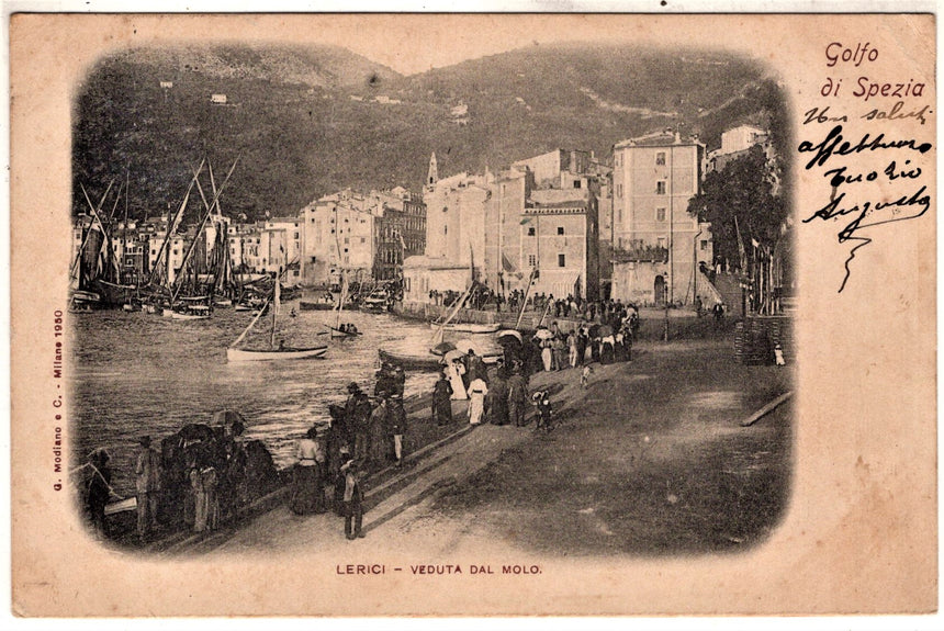 Cartolina antica Golfo di Spezia Lerici veduta del molo