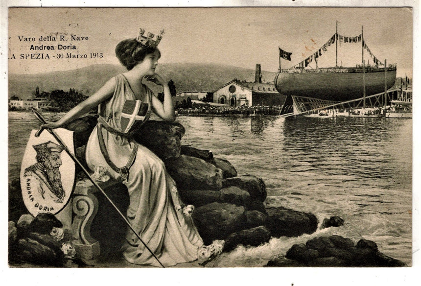 Cartolina antica La spezia varo della R.nave Andrea Doria nel 1913