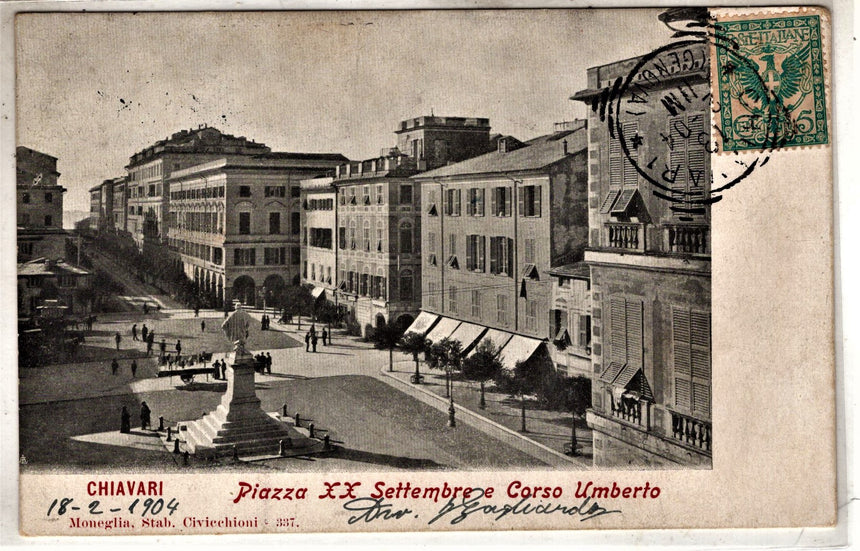 Cartolina antica Chiavari piazza XX settembre corso Umberto