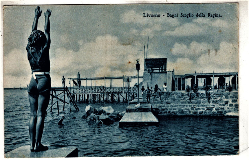 Cartolina antica Livorno bagni Scoglio della Regina
