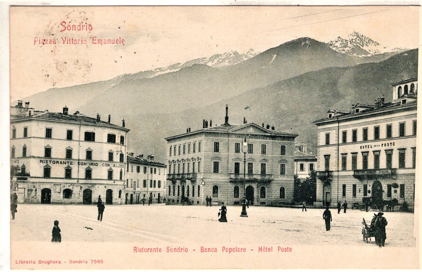 Cartolina antica Sondrio Ristorante Sondrio Banca Popolare Hotel Poste