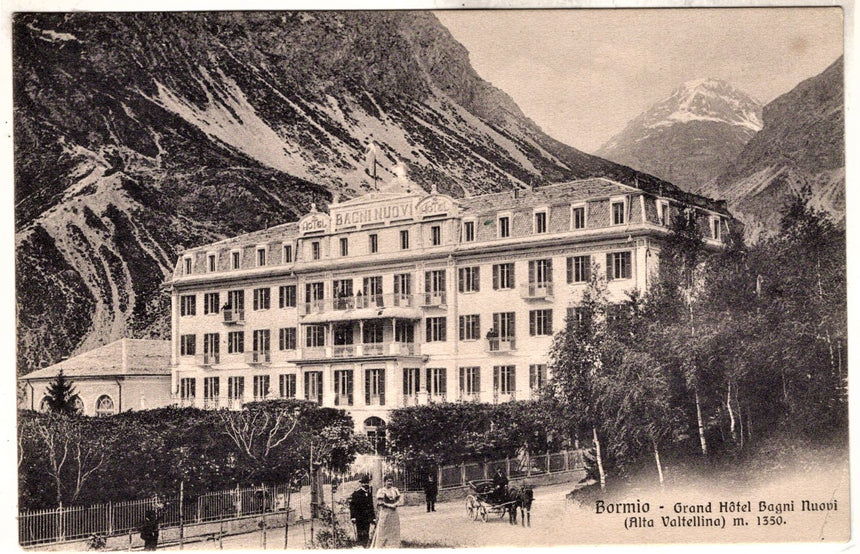 Cartolina antica Bormio Gran hotel bagni nuovi