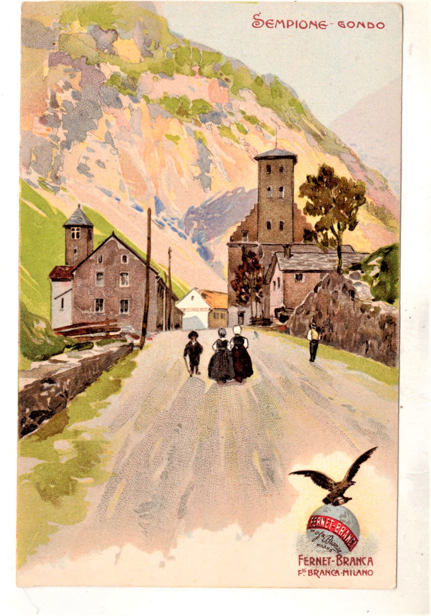 Cartolina antica Pubblicità Fernet Branca Sempione Gondo
