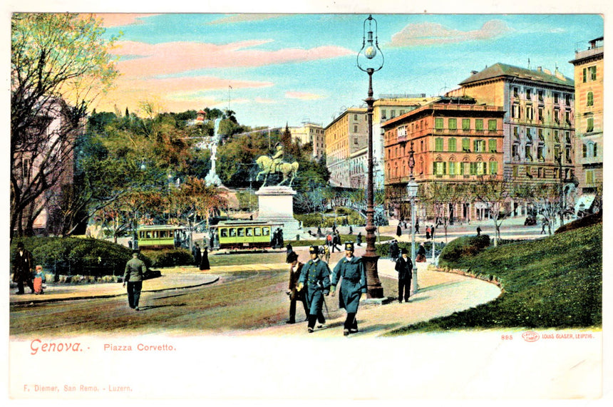 Cartolina antica Genova Piazza Corvetto Grand Hotel Bavaria