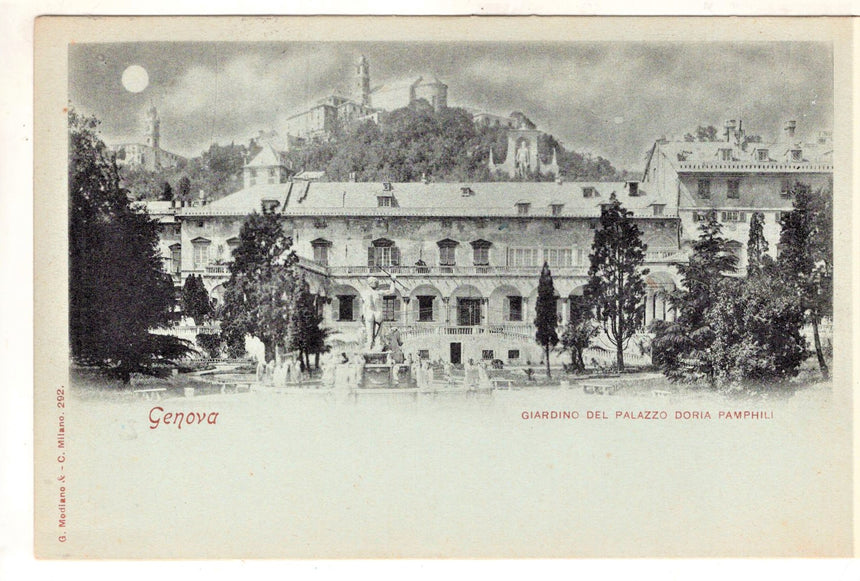 Cartolina antica Genova giardino del palazzo Doria Pamphili