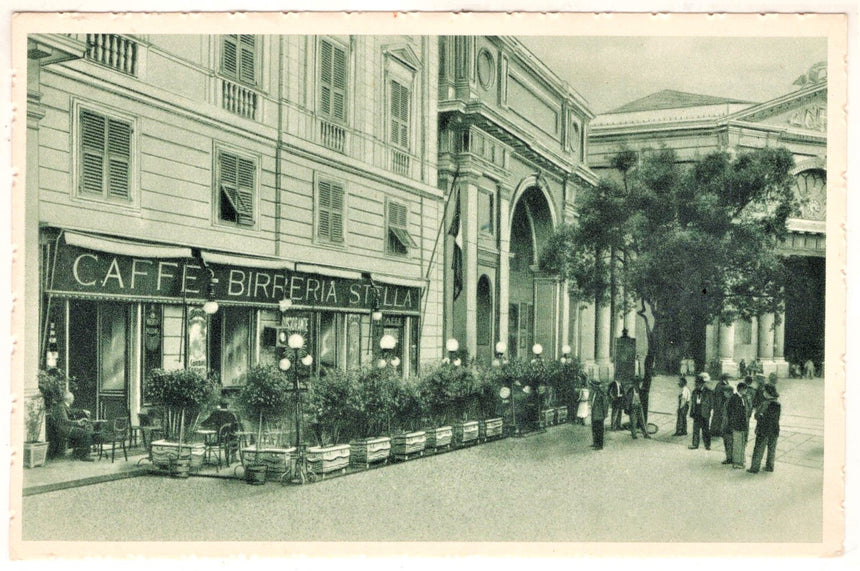 Cartolina antica Genova Caffè ristorante Stella piazza Aquaverde