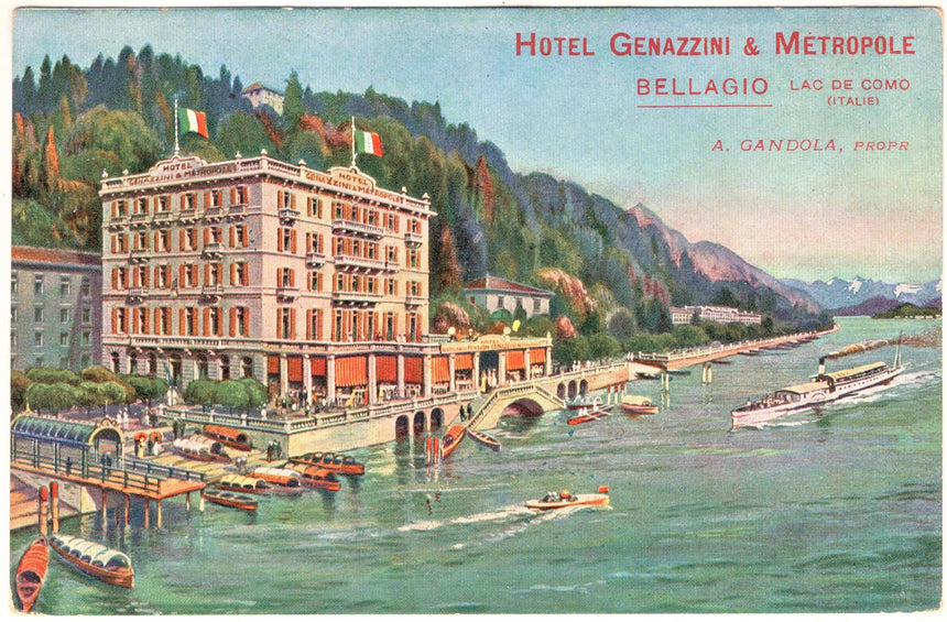 Cartolina antica Bellagio sul lago di ComoHotel Genazzini e Metropole
