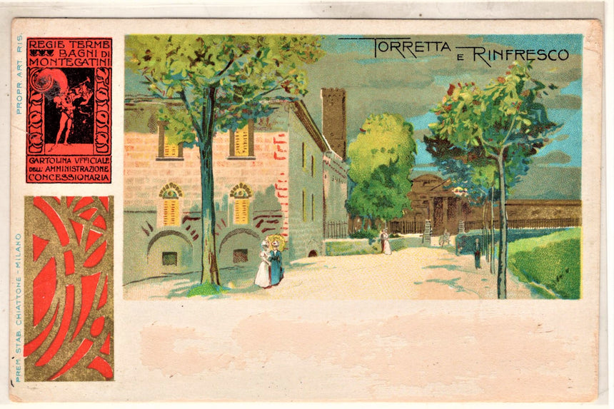 Cartolina antica Montecatini Terme Torretta e Rinfresco
