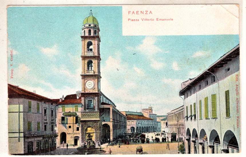 Cartolina antica Faenza piazza Vittorio.Emanuele