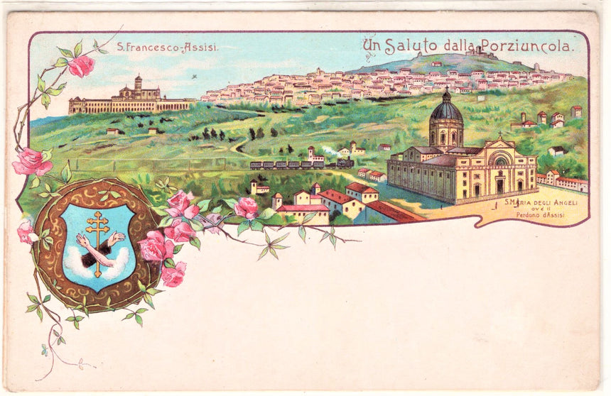 Cartolina antica Assisi Un saluto da Porziucola