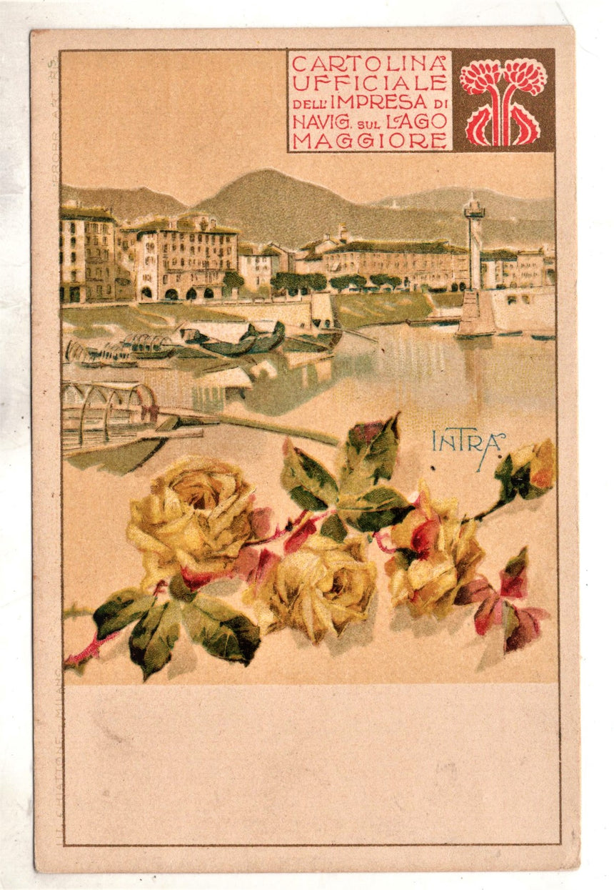 Cartolina antica Lago Maggiore cartolina Uff.di navigazione Intra