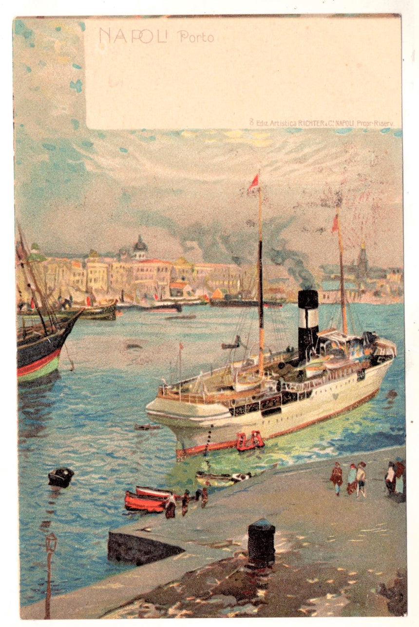 Cartolina antica Napoli nave in porto