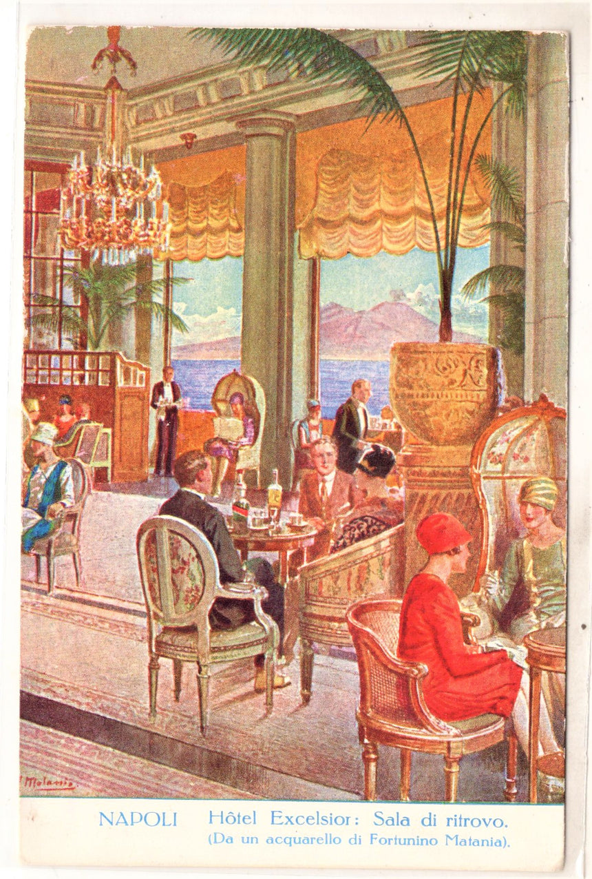Cartolina antica Napoli Hotel Excelsior sala ritrovo