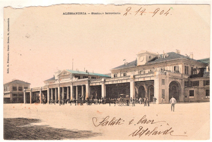 Cartolina antica Alessandria la stazione ferroviaria