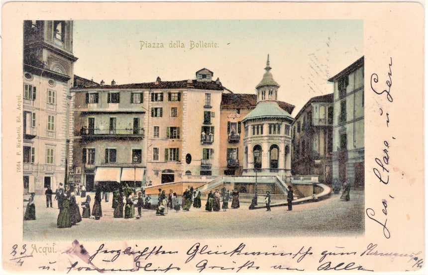 Cartolina antica Acqui piazza della Bollente