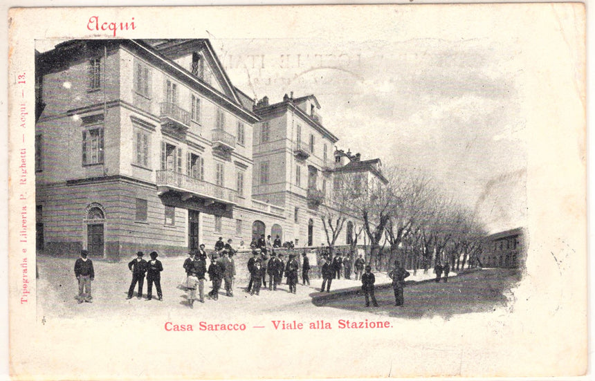 Cartolina antica Acqui casa Saracco viale della stazione