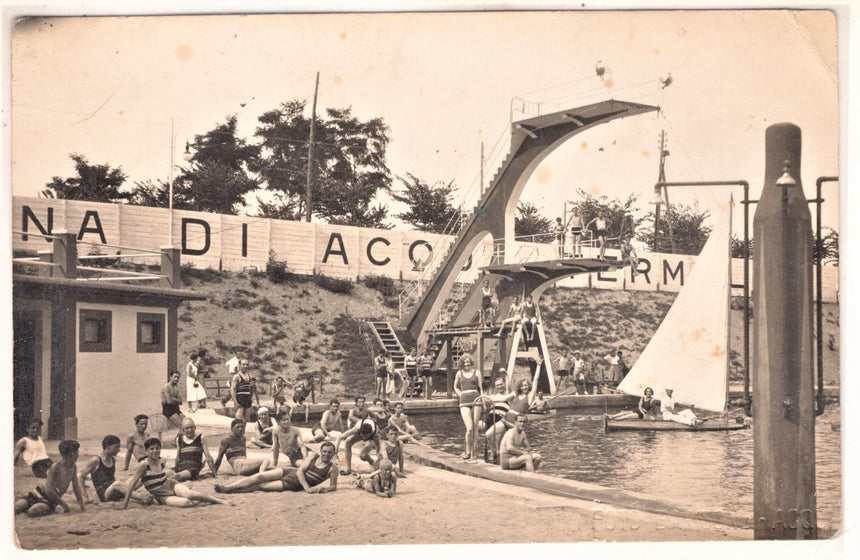 Cartolina antica Acqui la piscina foto Barisone