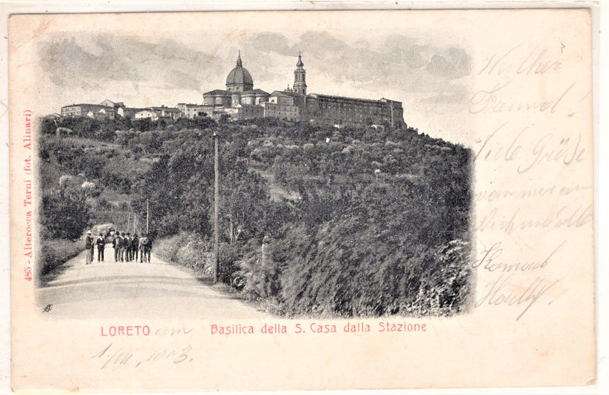 Cartolina antica Ancona Loreto Basilica dellaS.Casa dalla Stazione