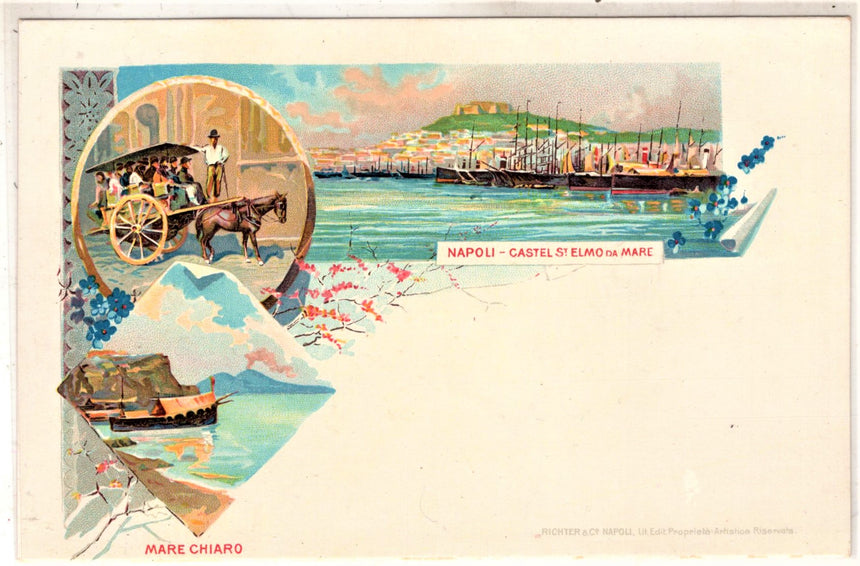 Cartolina antica Napoli castel St. Elmo dal mare