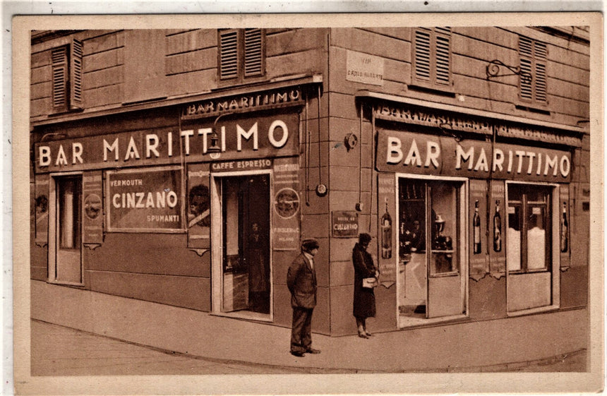 Cartolina antica Genova bar Marittimo di Viotti e Posani via Carlo Alberto