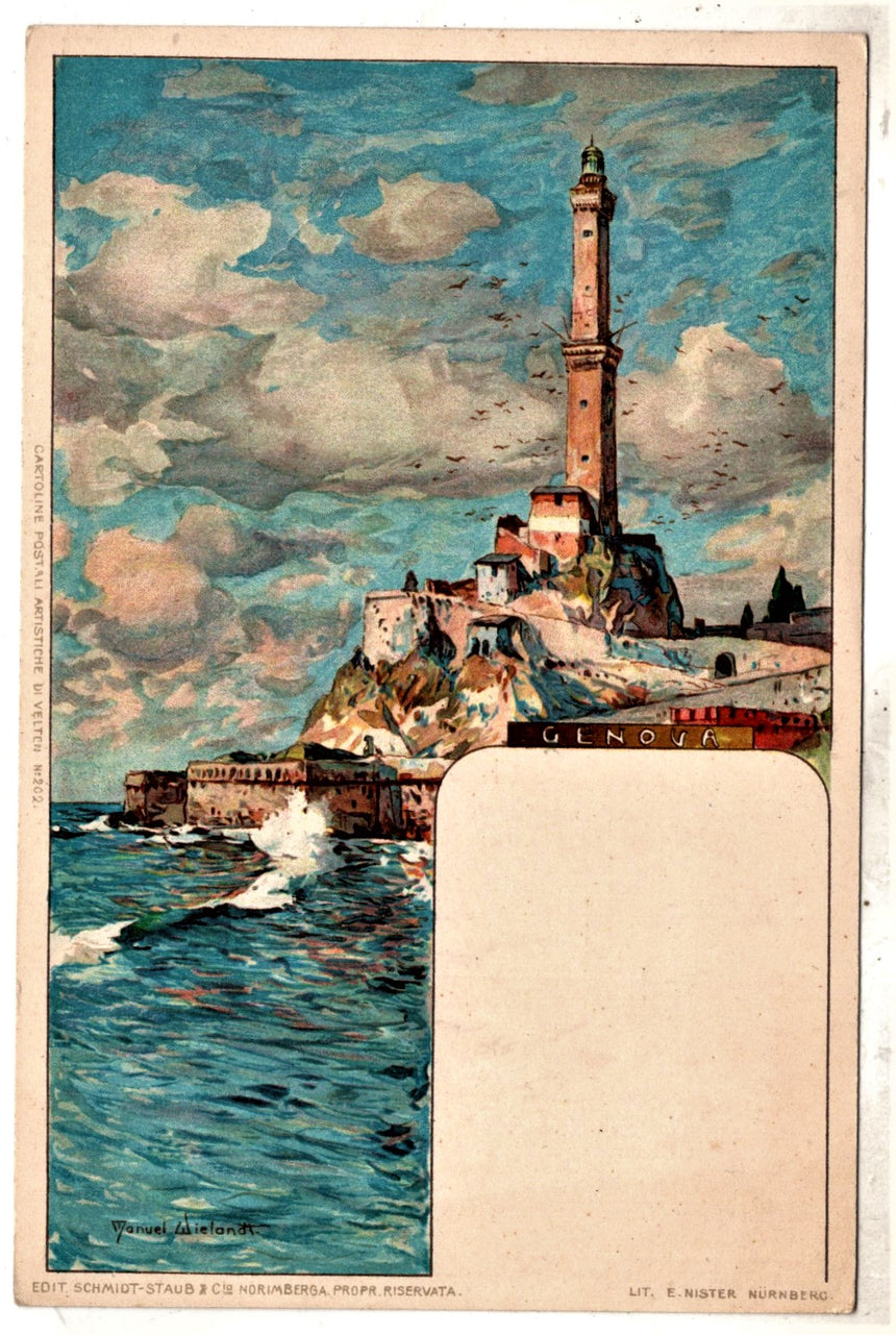Cartolina antica Genova il faro dis.Wielandt