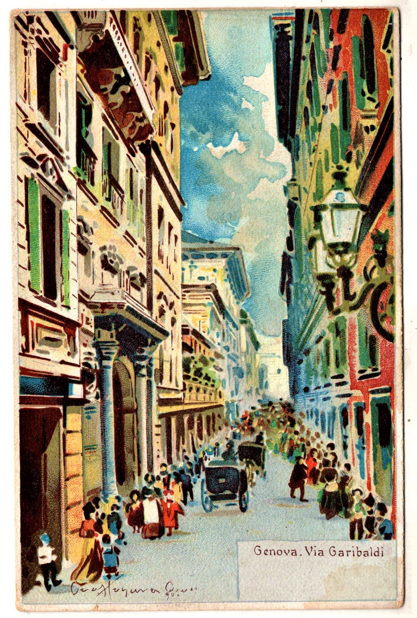 Cartolina antica Genova via Garibaldi
