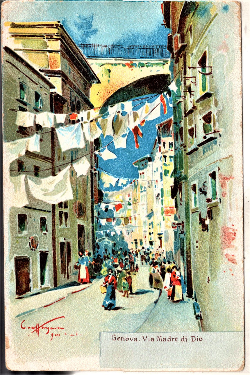 Cartolina antica Genova via Madre di Dio