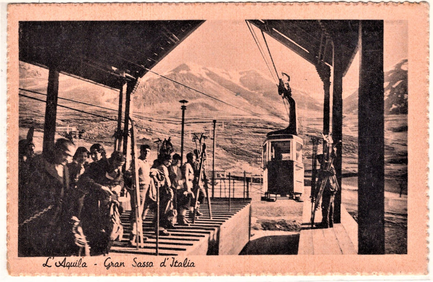 Cartolina antica Gran Sasso d Italia partenza base della funivia L Aquila