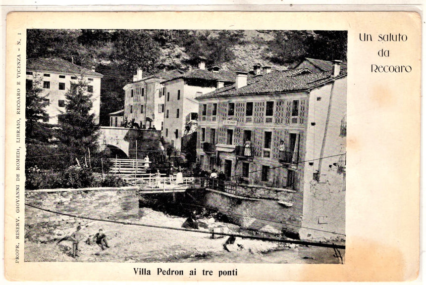 Cartolina antica Recoaro villa Pedron ai tre ponti