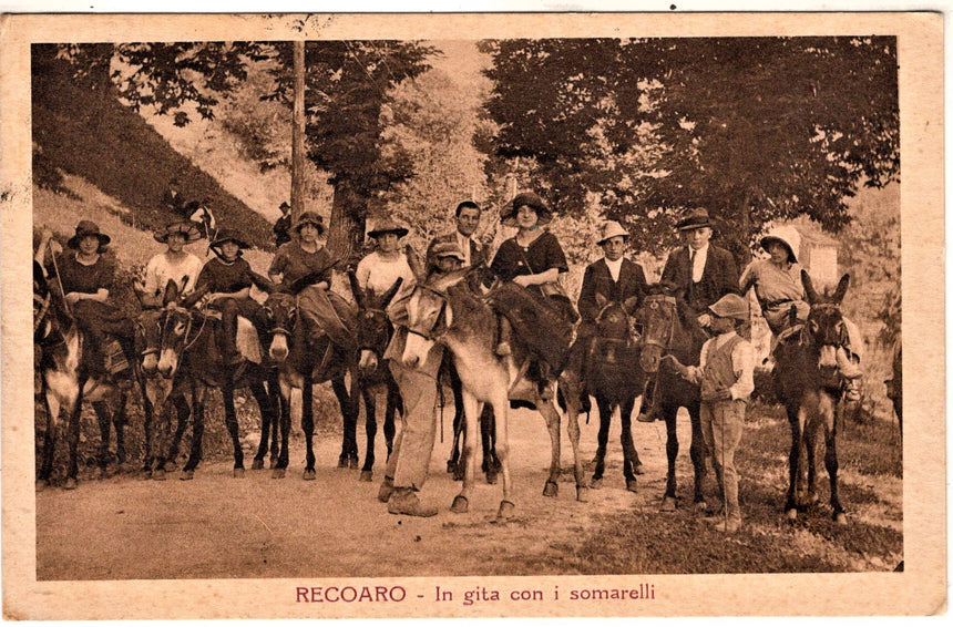 Cartolina antica Recoaro in gita con i somarelli