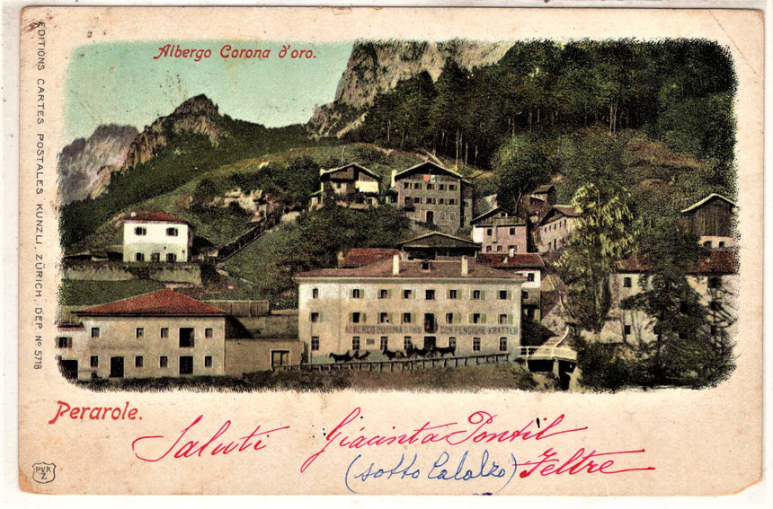 Cartolina antica Perarolo albergo Corona d Oro