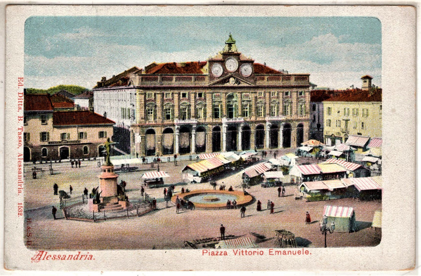 Cartolina antica Alessandria piazza V.Emanuele il mercato