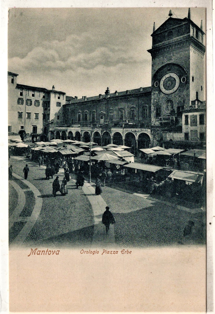 Cartolina antica Mantova mercato in piazza erbe