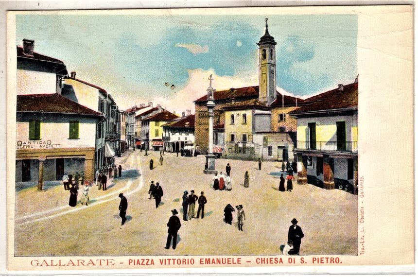 Cartolina antica Gallarate Piazza V.Emanuele chiesa di San Pietro