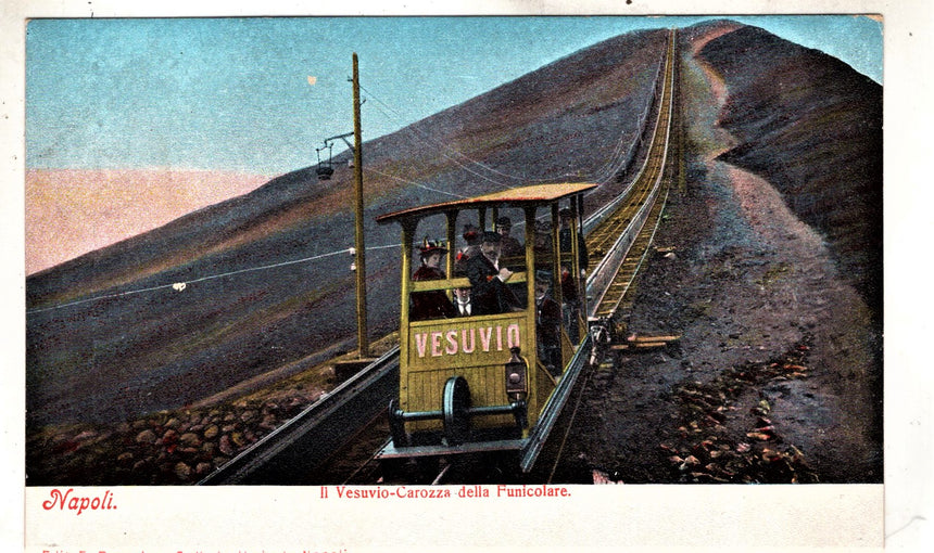 Cartolina antica Napoli il Vesuvio Carozza della funicolare
