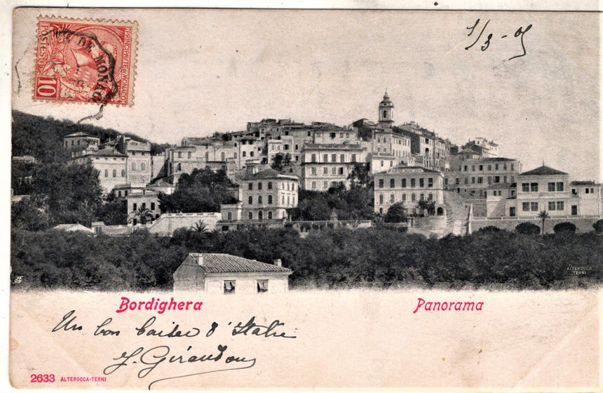 Cartolina antica Bordighera spedita dal principato di Monaco