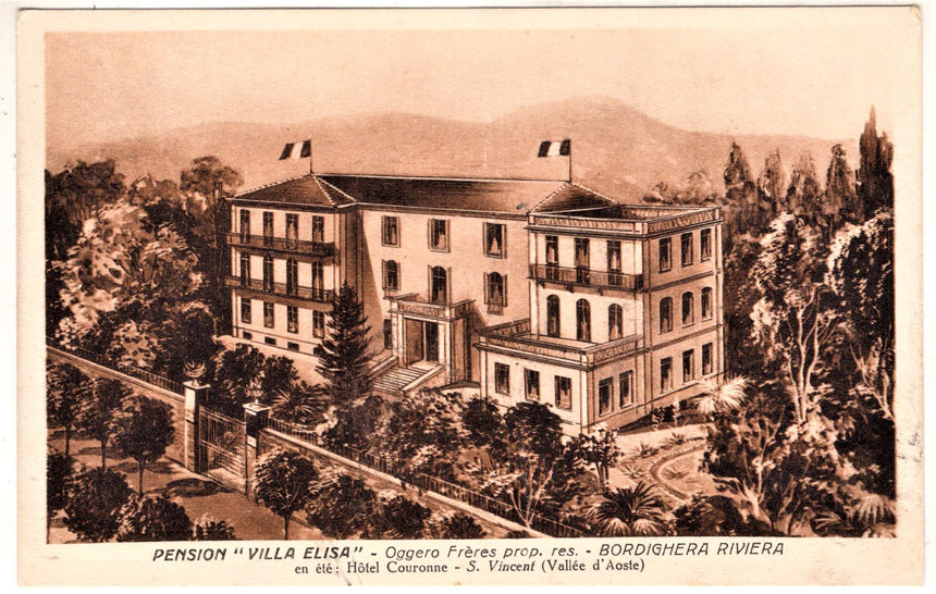 Cartolina antica Bordighera pension Villa Elisa