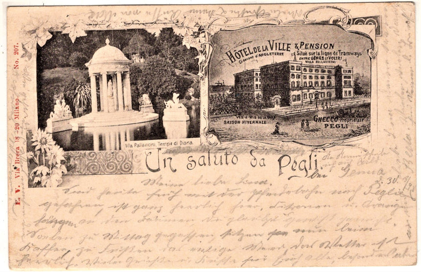 Cartolina antica Un saluto daPegli Hotel de Ville
