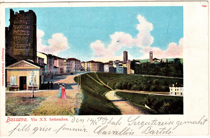 Cartolina antica Bassano via XX Settembre vicenza