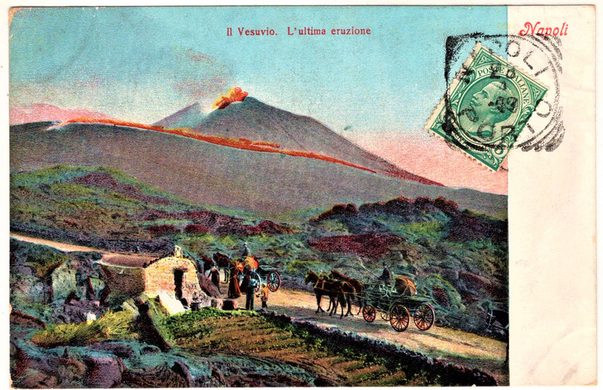Cartolina antica Napoli il Vesuvio l ultima uruzione