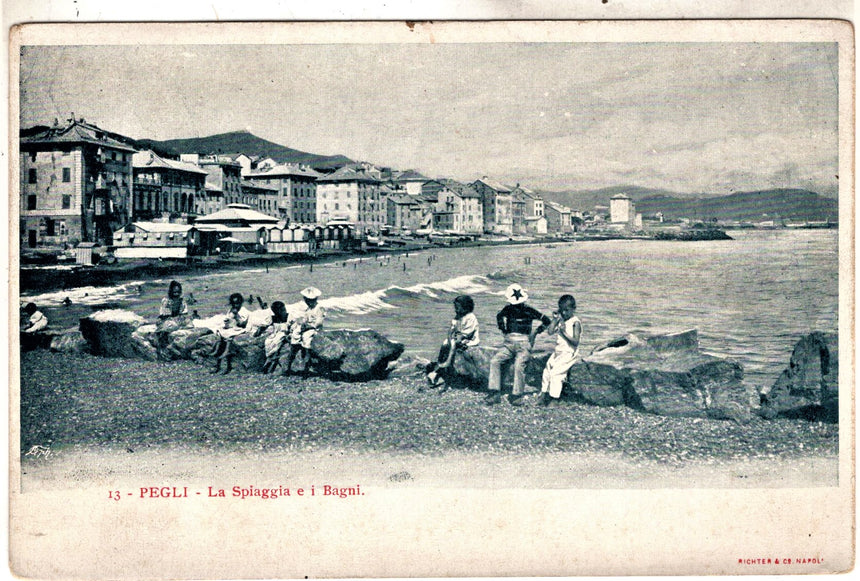 Cartolina antica Pegli Genova la spiaggia i bagni