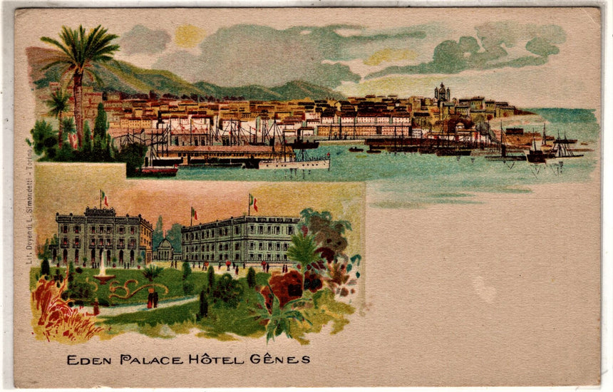 Cartolina antica Genova Eden Palace Hotel Genes