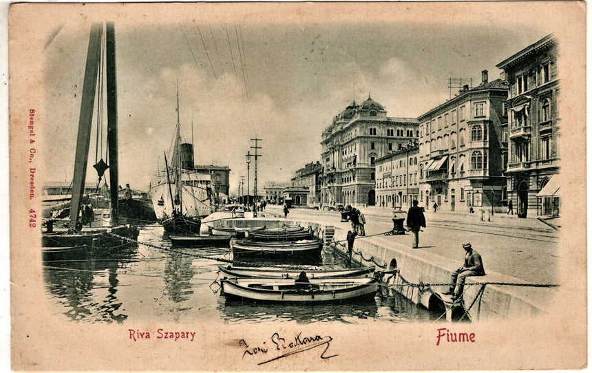 Cartolina antica Fiume Rijeka riva Szapary Croazia