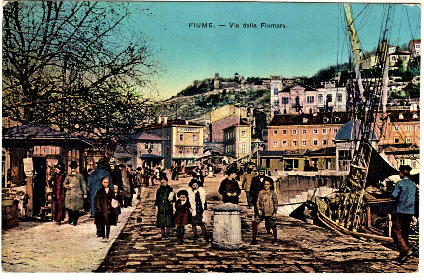 Cartolina antica Fiume Rijeka via della Fiumara