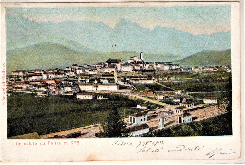 Cartolina antica Feltre un saluto