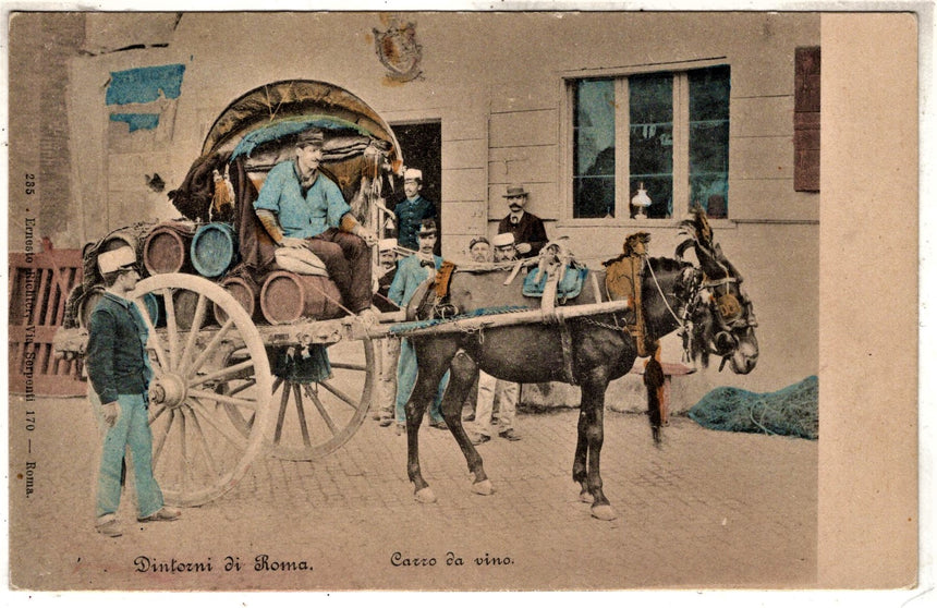 Cartolina antica Dintorni di Roma carro da vino fotografia
