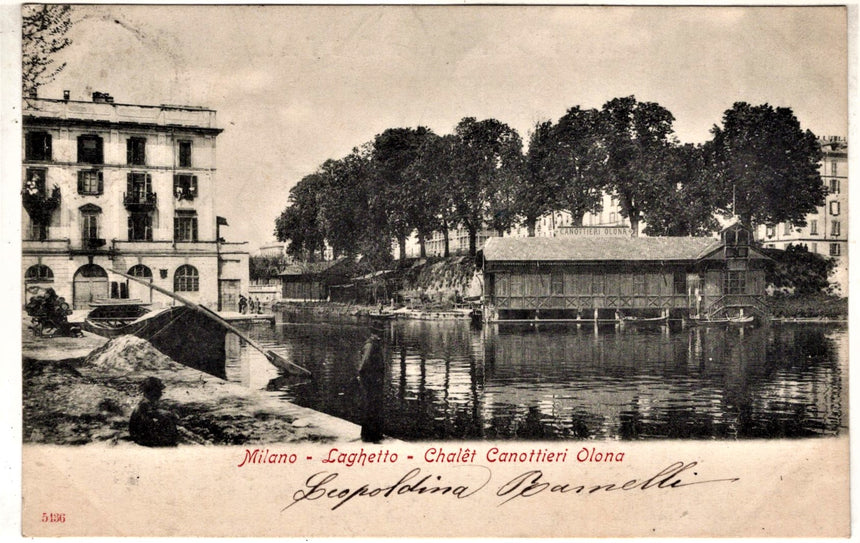 Cartolina antica Milano laghetto Chalet canottieri Olona