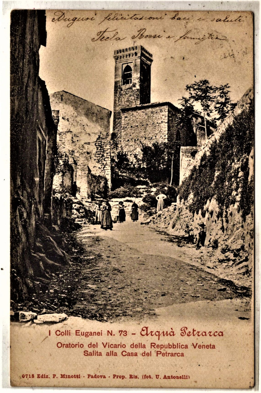 Cartolina antica Arqua Petrarca salita alla casa del Petrarca