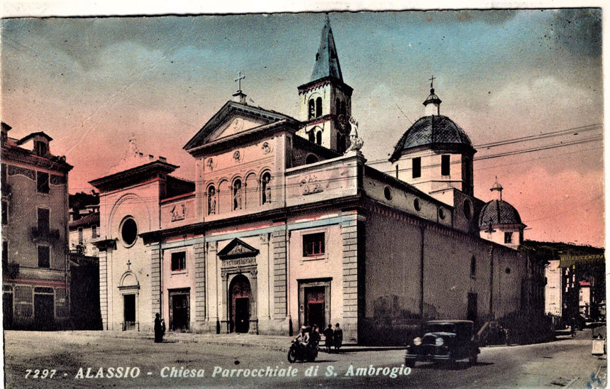 Cartolina antica Alassio Chiesa di San Ambrogio savona