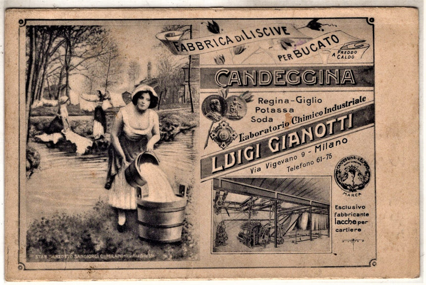 Cartolina antica Milano pubblicità fabbr. Di liscive per bucato L.Gianotti